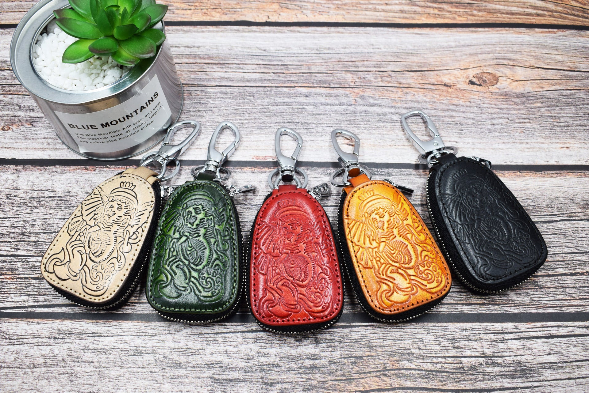 Tree Cream Leather Key Case Waist Hanging Casual Retro