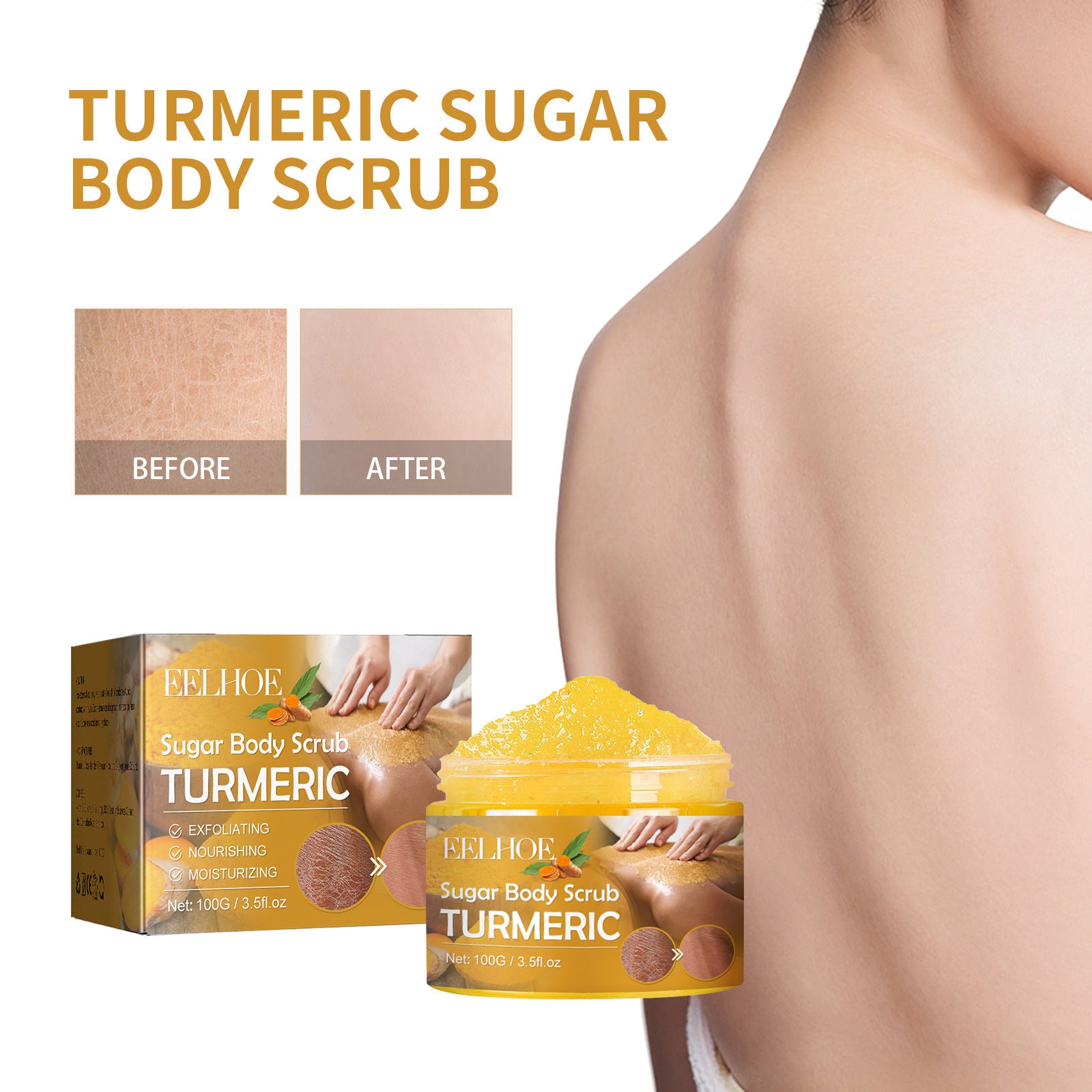 Crème Gommage Corps au Curcuma Atténuation des Cicatrices de Variole Hydratante Rafraîchissante Lissante Rajeunissante Nettoyante Exfoliante Corporelle