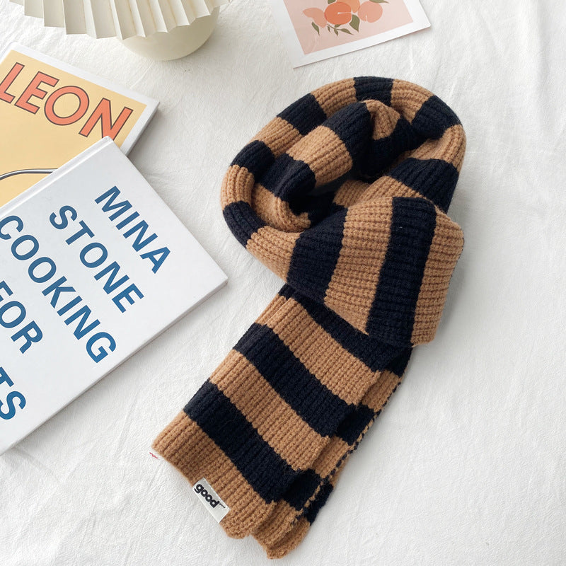 New Contrast Striped Scarf For Women's Warmth