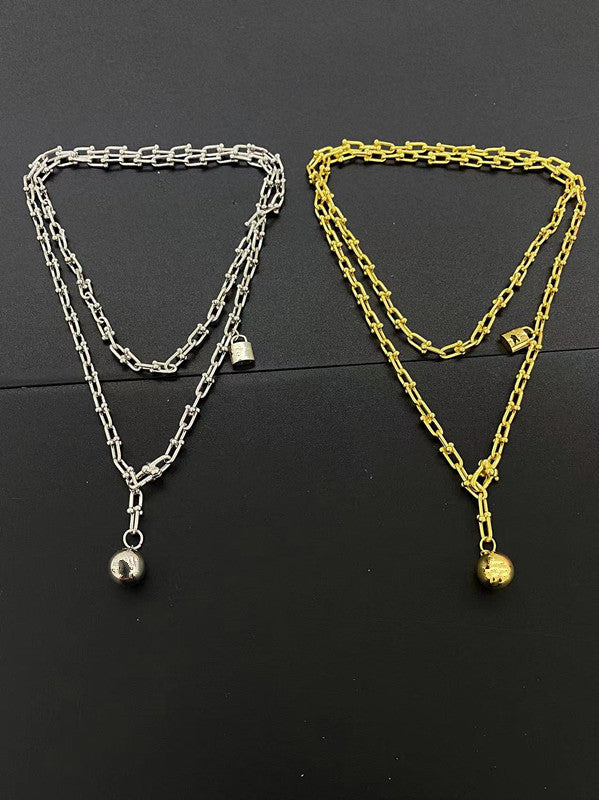 18K Gold Titanium Steel Men's And Women's Beads Classic T Necklace