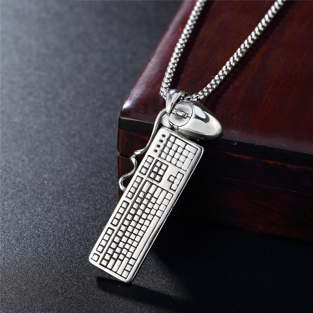 Vintage Mouse And Keyboard Titanium Steel Pendant Necklace