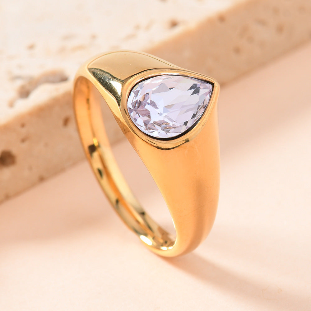 Colorful Rhinestone Rings Fashion Personality Teardrop-shaped Ring For Women Jewelry