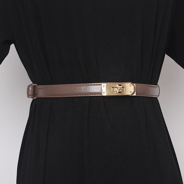 Ceinture ornementale pour femme avec jupe pull manteau, sangle de taille fine noire, accessoires en cuir de vache, cache-taille