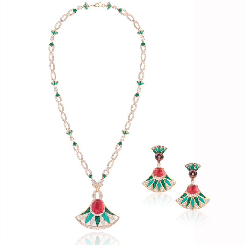 Women's Fan-shaped Necklace Earring Set
