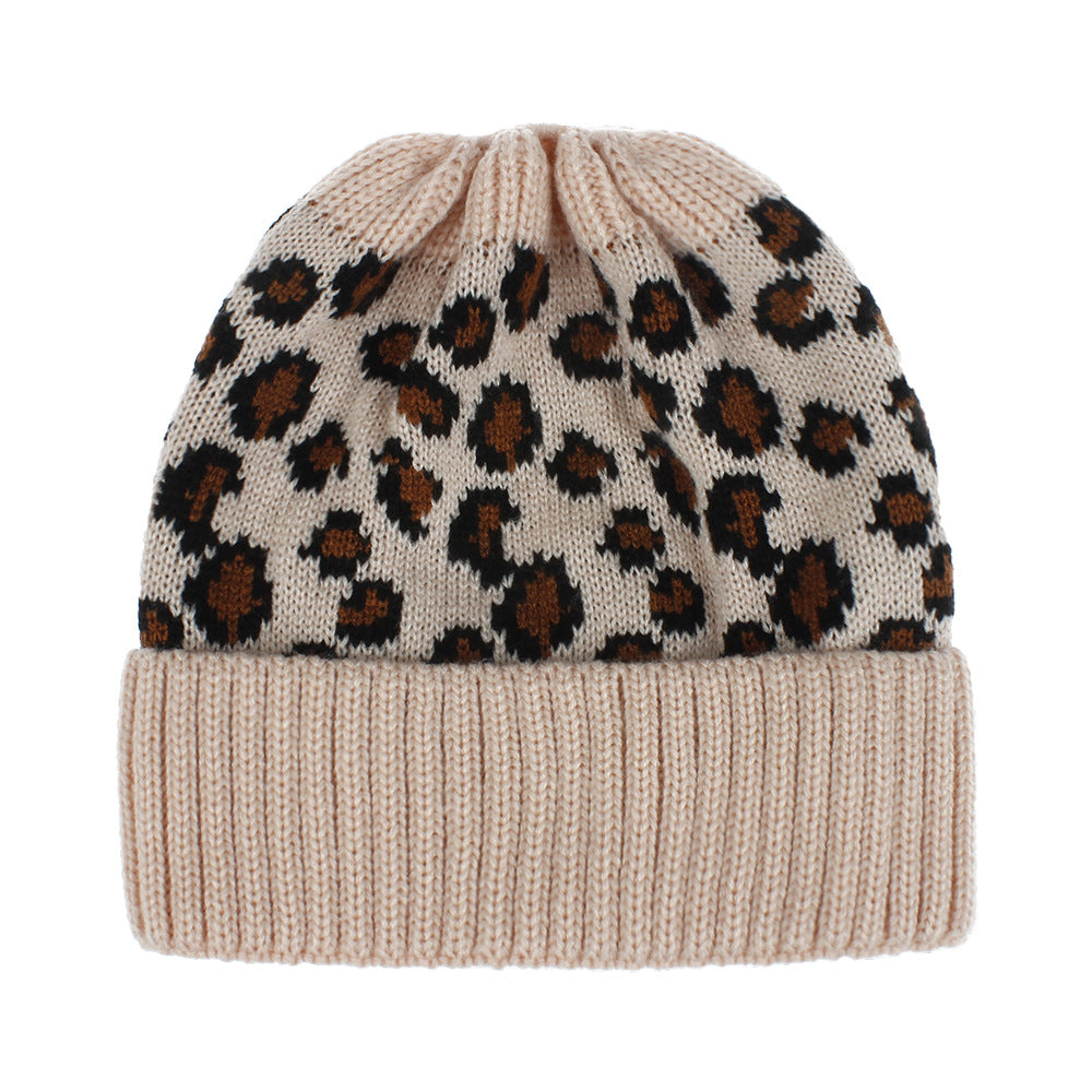 Warm And Fashionable Outdoor Leopard Print Knitted Ponytail Hat