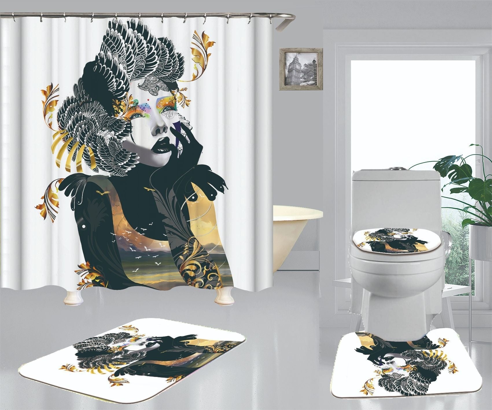 Afro  Pattern Polyester Digital Shower Curtain