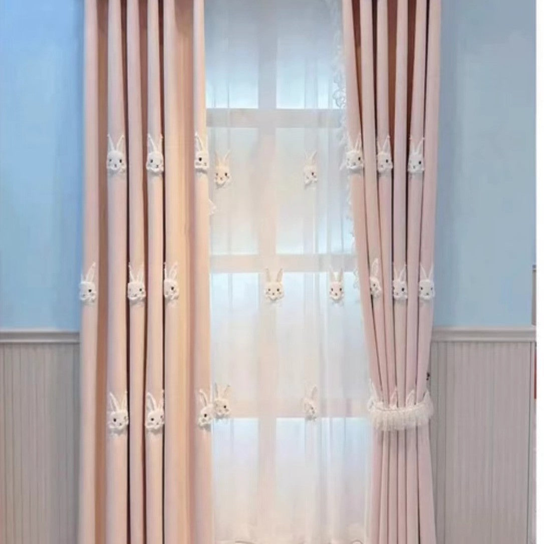 Plush Rabbit Cute Princess Pink Children's Room Curtain