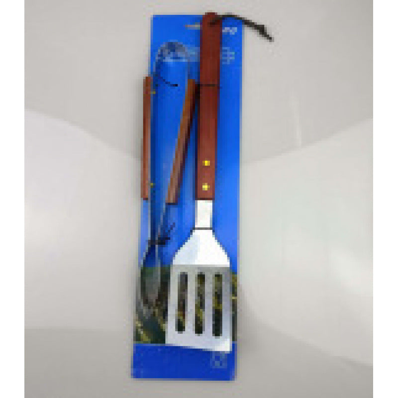 BBQ Tool Three-piece Set Stainless Steel Wooden Handle Shovel Fork Tongs