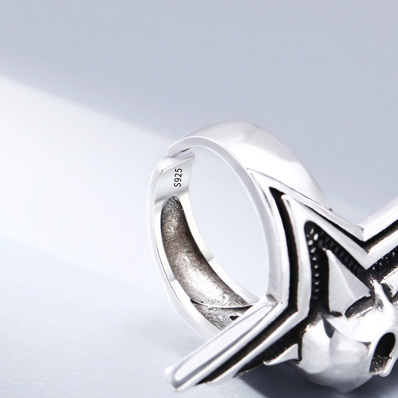 Sterling Silver Skull Five-pointed Star Men's Live Ring