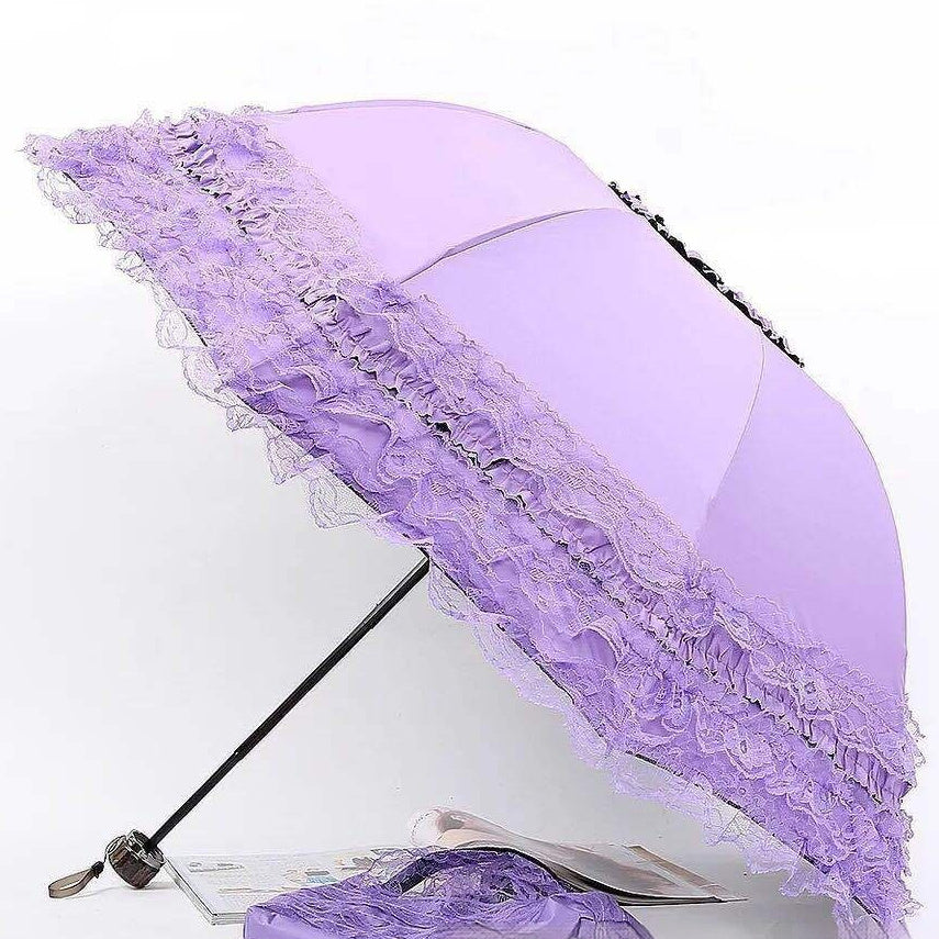 Vinyl Three Foldable Creative Double Layer Lace Umbrella