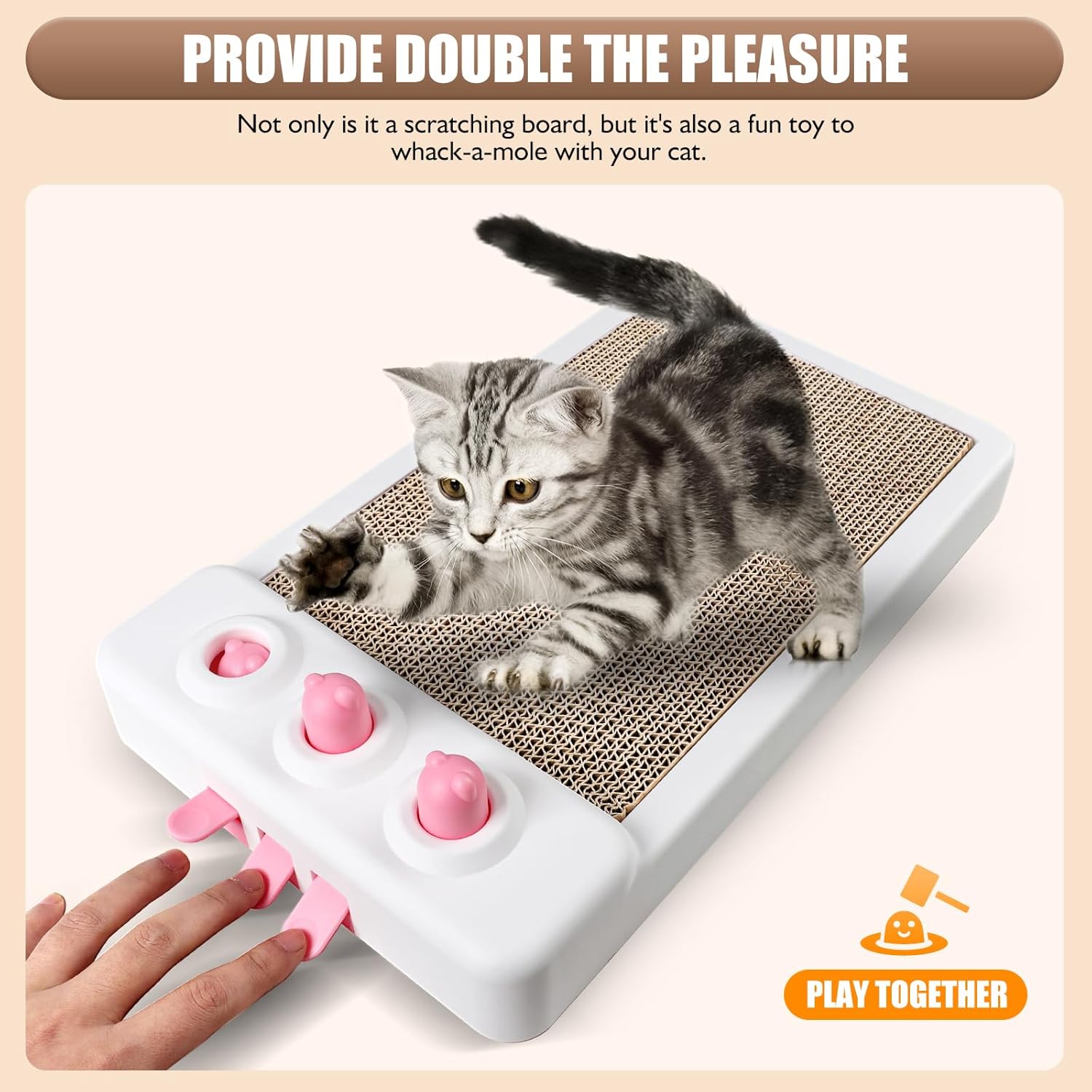 Jouet Distributeur de Croquettes Interactif pour Chats, Tapis Griffoir en Carton pour Chats d'Intérieur, Jouets d'Enrichissement pour Chats