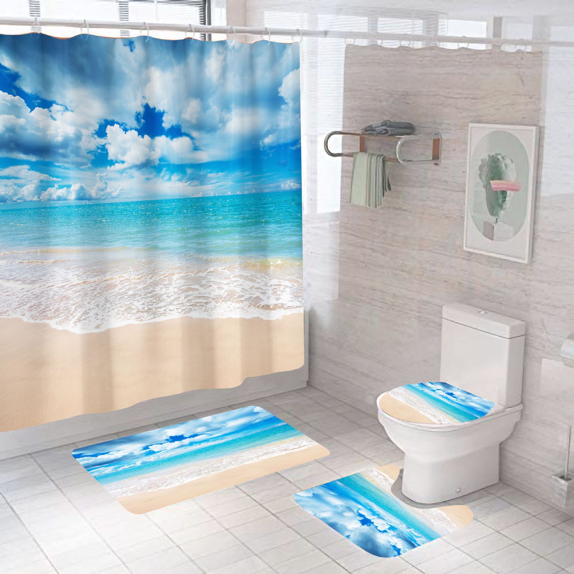 Mildew-proof Bathroom Shower Curtain Set Of Four