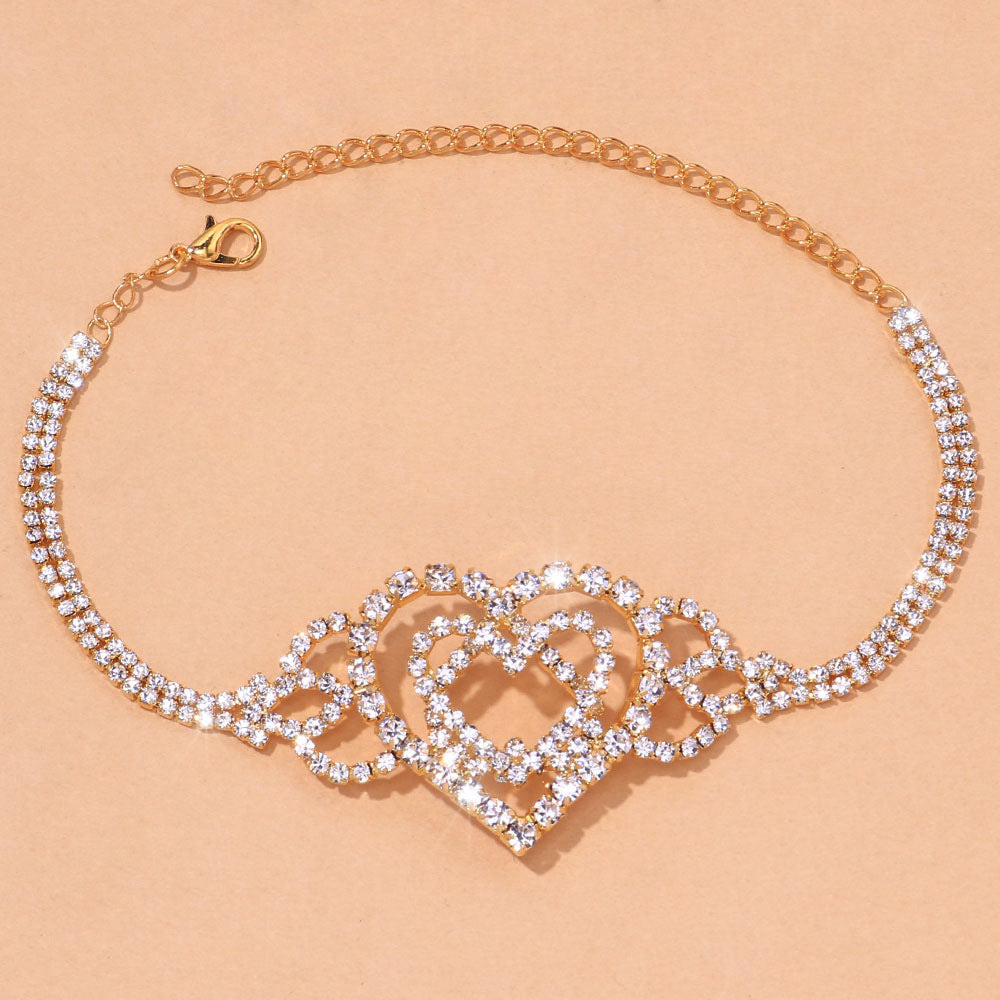 Bracelet de cheville en strass - Bijou fantaisie créatif et tendance multicouche avec amour