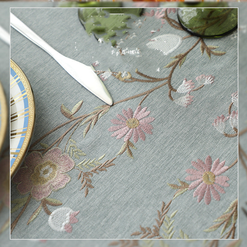 Household Rectangular Cotton And Linen Embroidered Tablecloth