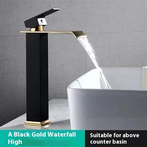 Stainless Steel European Style Waterfall Faucet Black Gold Paint Hot And Cold Basin Faucet