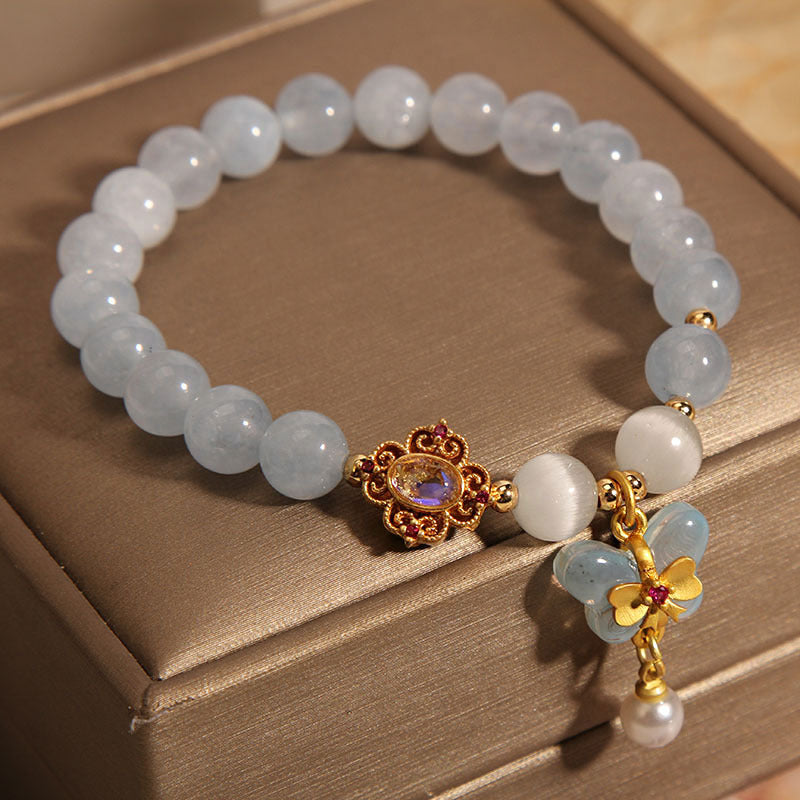 Fashion Butterfly Pendant Aquamarine Bracelet Women