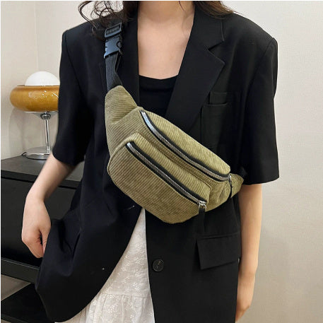 Trendy fashion retro corduroy small chest bag multi-function pockets fitness portable Messenger bag casual travel handbags
