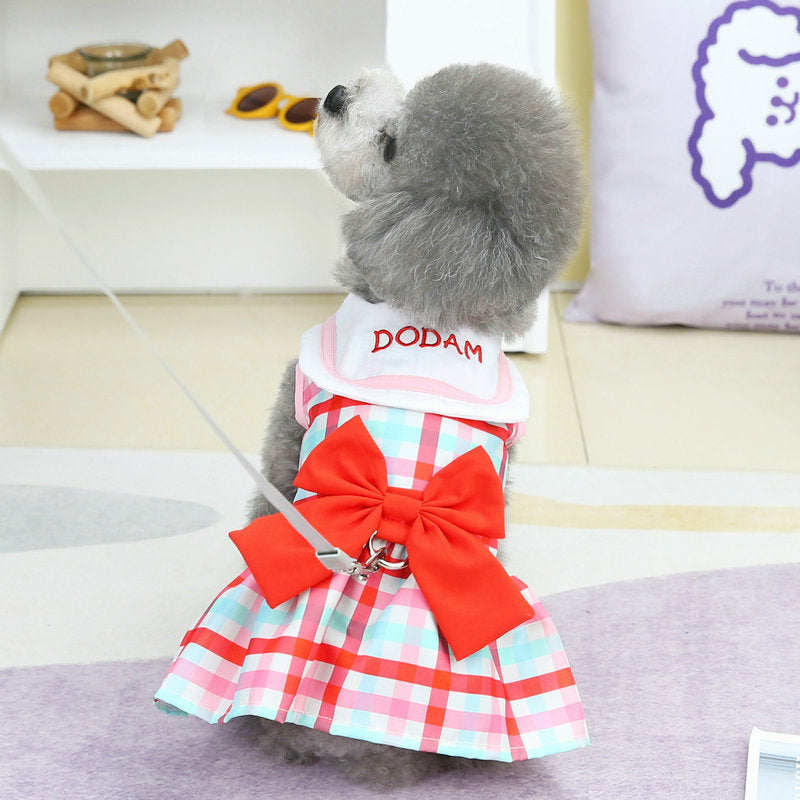 Pet Cute Clothes Casual Fashion Style All-matching Bow Traction Skirt