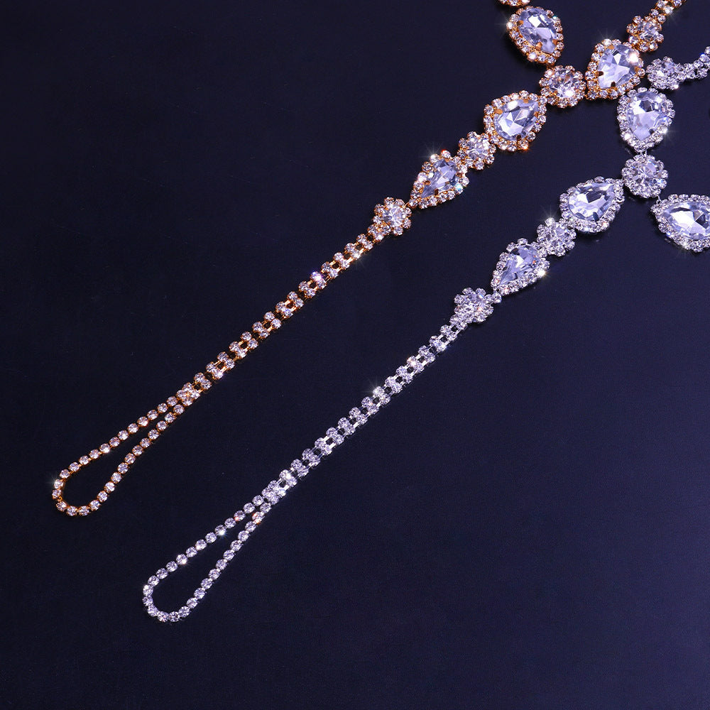 Rhinester Interfinger Dames Européennes et Américaines Goutte d'Eau Brillant Cheville Chaîne