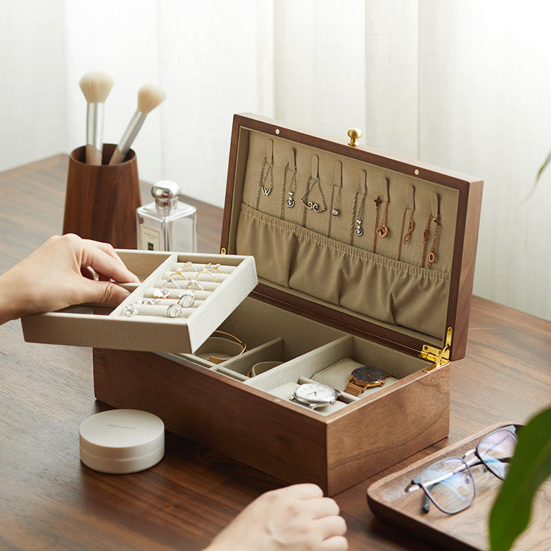 Black Walnut Home Jewelry Organizer High-capacity Multi-layer