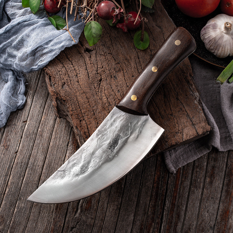 Cutting Meat With Carbon Steel Butcher Knife
