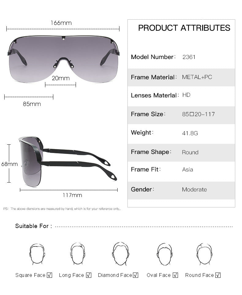 Fashion Metal Half Frame Windproof Sunglasses