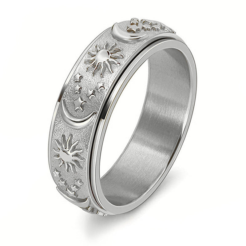 Stars Sun Moon Rotatable Titanium Steel Ring