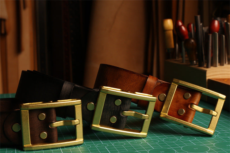 Cargo Jeans Belt Vintage Men's First Layer Cowhide Vegetable
