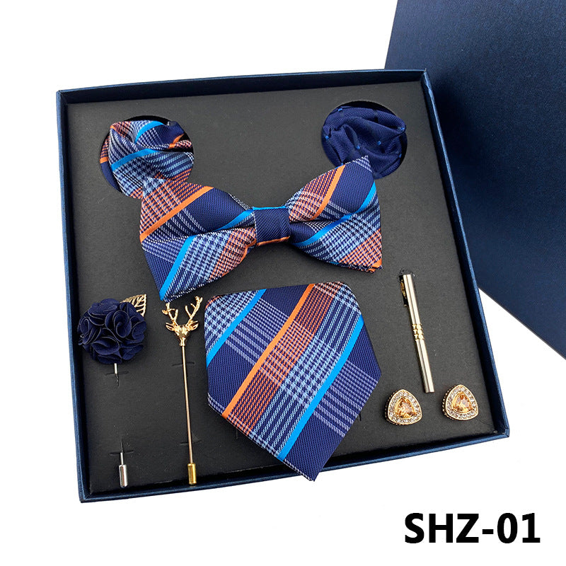 Men's Fashion Simple Pocket Scarf Brooch Tie Set