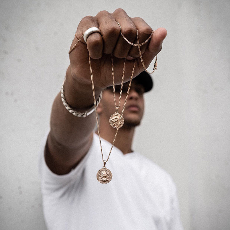 Titanium Steel Ins Cuban Chain Lion Coin Fitness Necklace