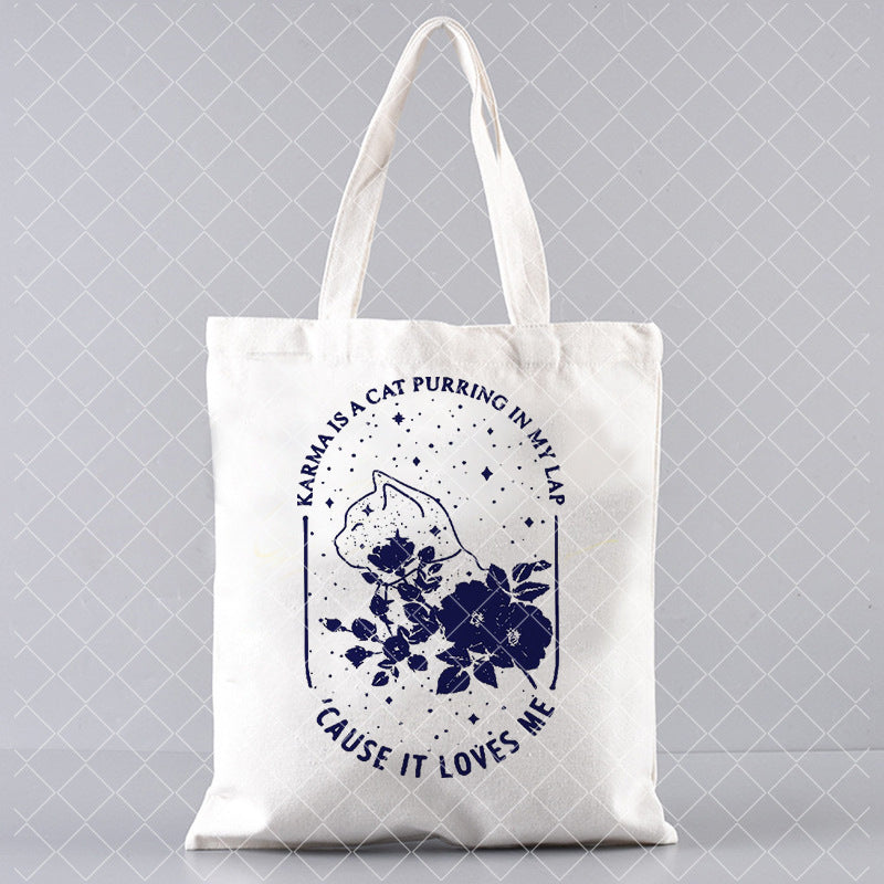 Printed Canvas One Shoulder Shopping Bag