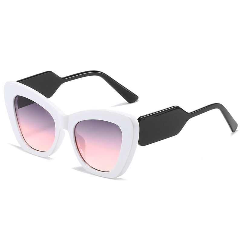 Cat Eye Sunglasses Personality Fashion Color Contrast Large Frame Glasses All-match Flat Sunglasses