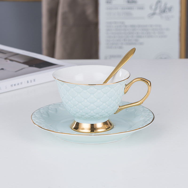 European Style Embossed Ceramic Coffee Cup