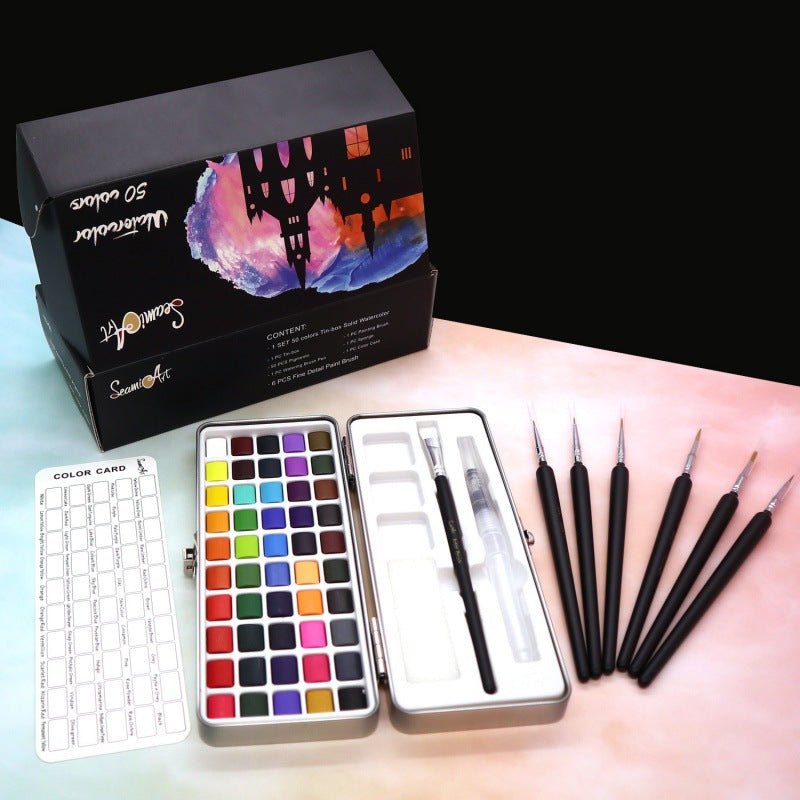 Portable Pearlescent Fluorescent Concentrated Solid Watercolor Paint Set