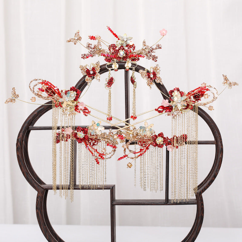Ancient Style Super Fairy Crown Butterfly Hair Comb Fringed Step Shaking Hairpin Full Set Of Hair Accessories