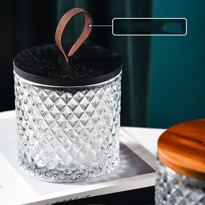 Embossed Glass Storage Box Beauty Egg Cotton Swab Storage Jar