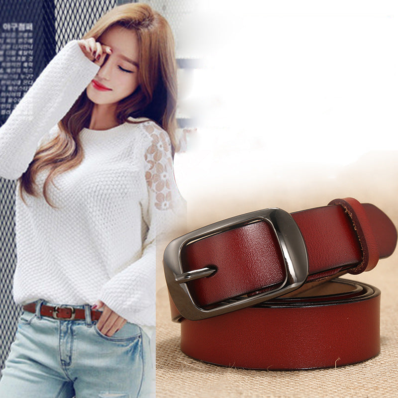 Women's Belt, All-match Women's Vibrato Fast Hand Belt, Pure Cowhide Belt, Ladies Pin Buckle Women's One Drop Shipping