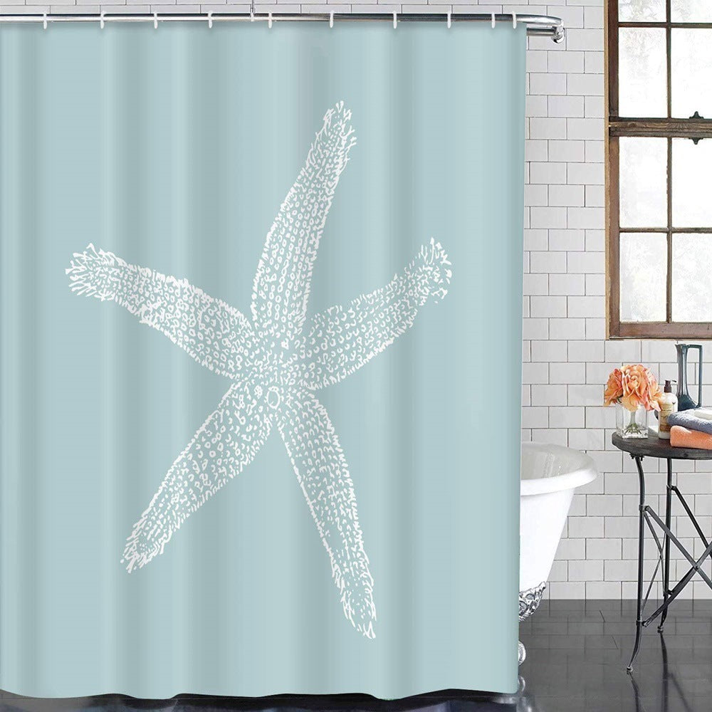 Beach Shell Printed Shower Curtain Carpet Bathroom Mat Four Piece Set