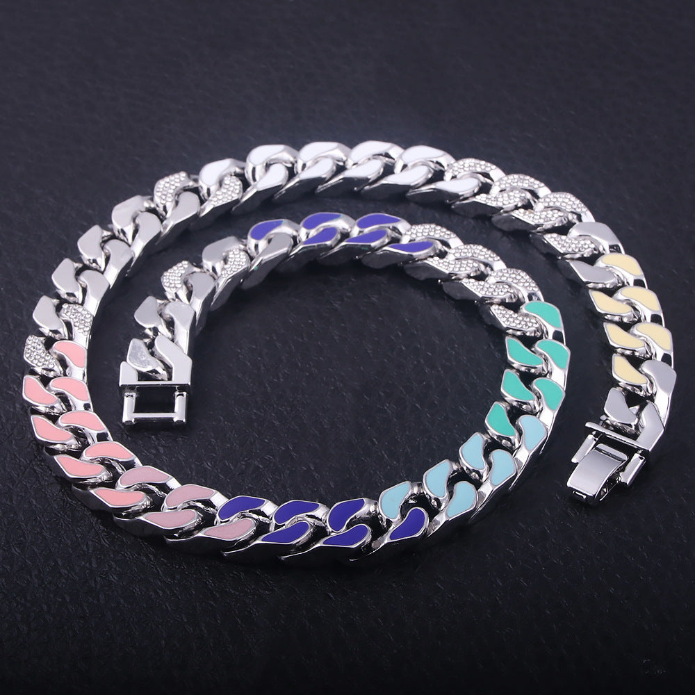 Rap Hip Hop Seven Colored Diamond Cuban Necklace
