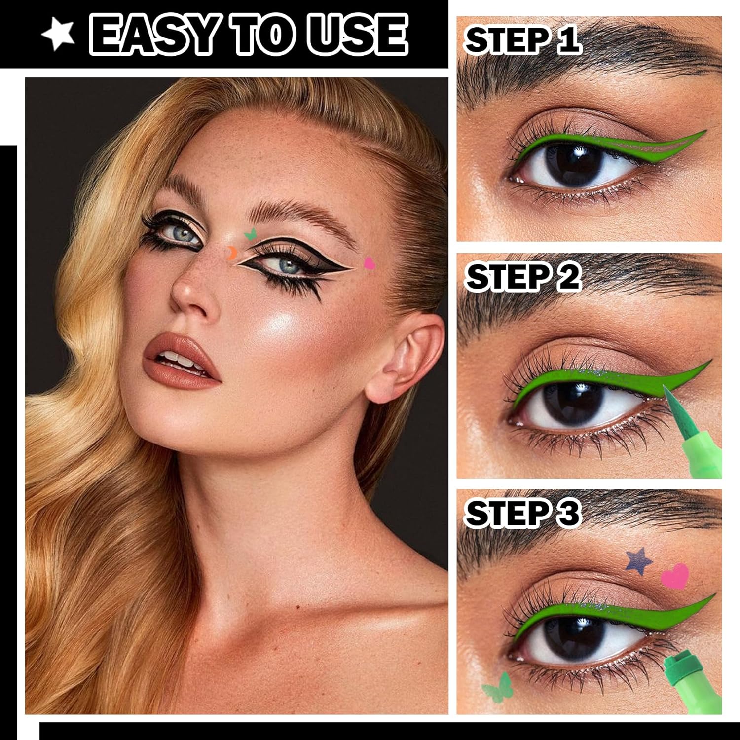 4 Color Liquid Eyeliner Stamps Pen Set Matte Colorful Eye Liner Stamp Pen Waterproof & Long-lasting For Women Eyelid Makeup Double-side Winged Eyeliner Stencil Pen