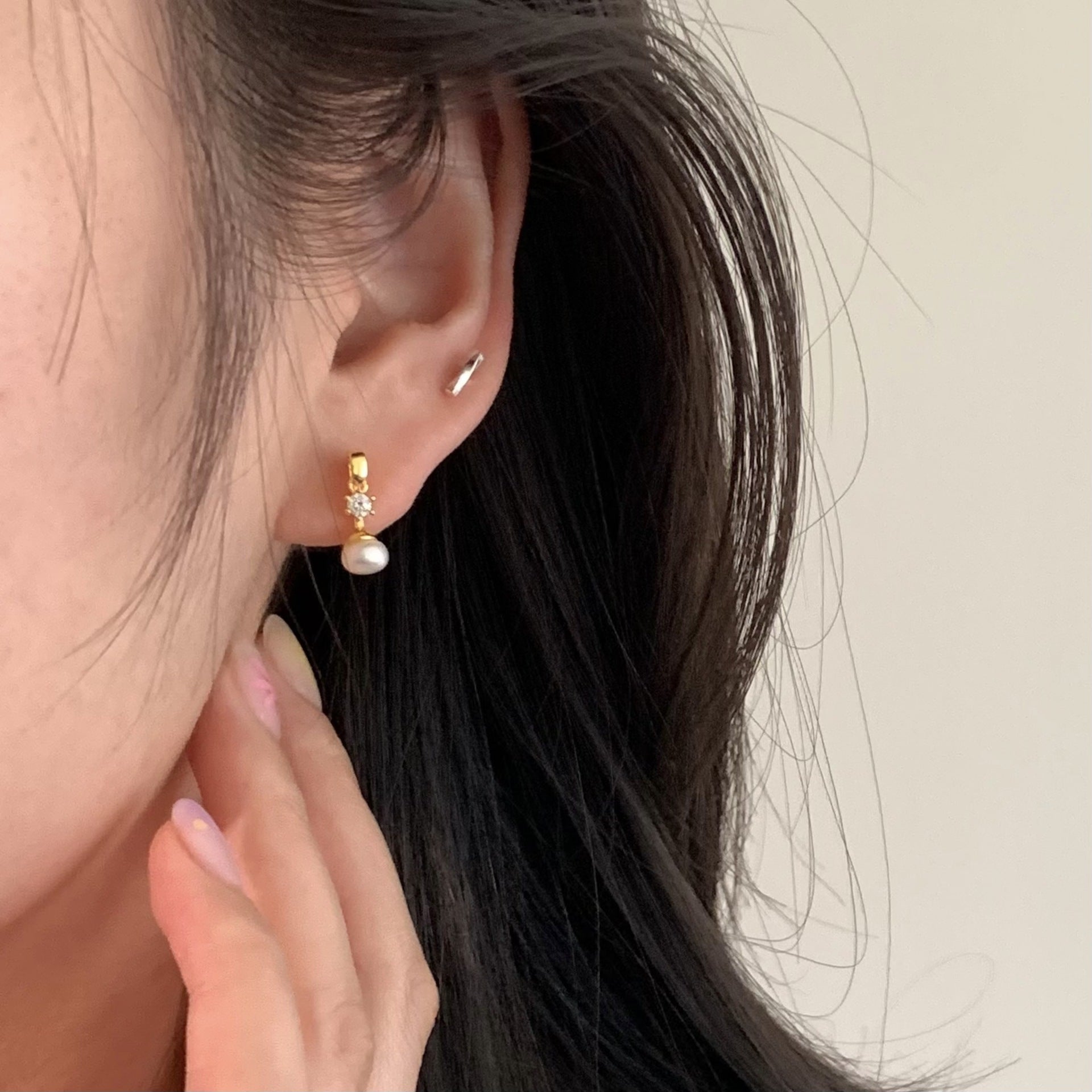 925 Sterling Silver Natural Pearl Zircon Stud Earrings For Women