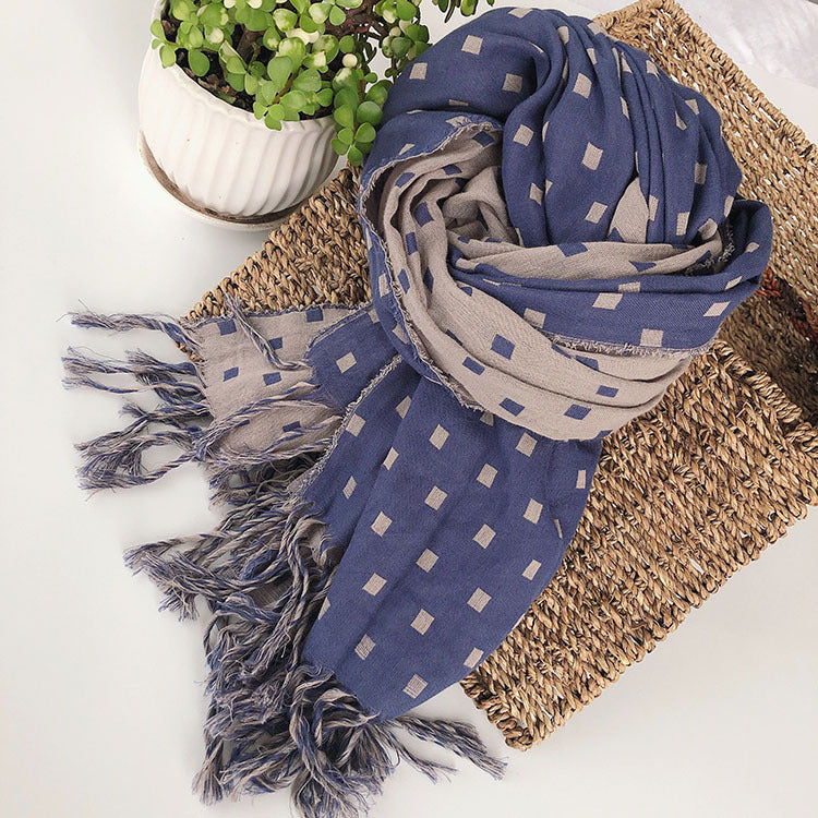 Japanese Winter Cotton Warm Scarf Double-layer Plaid Thickening