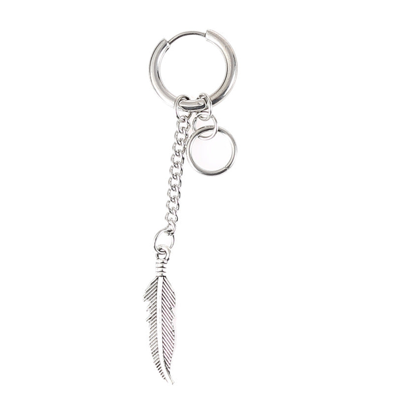 Fringed Chain Feather Earrings Titanium Steel