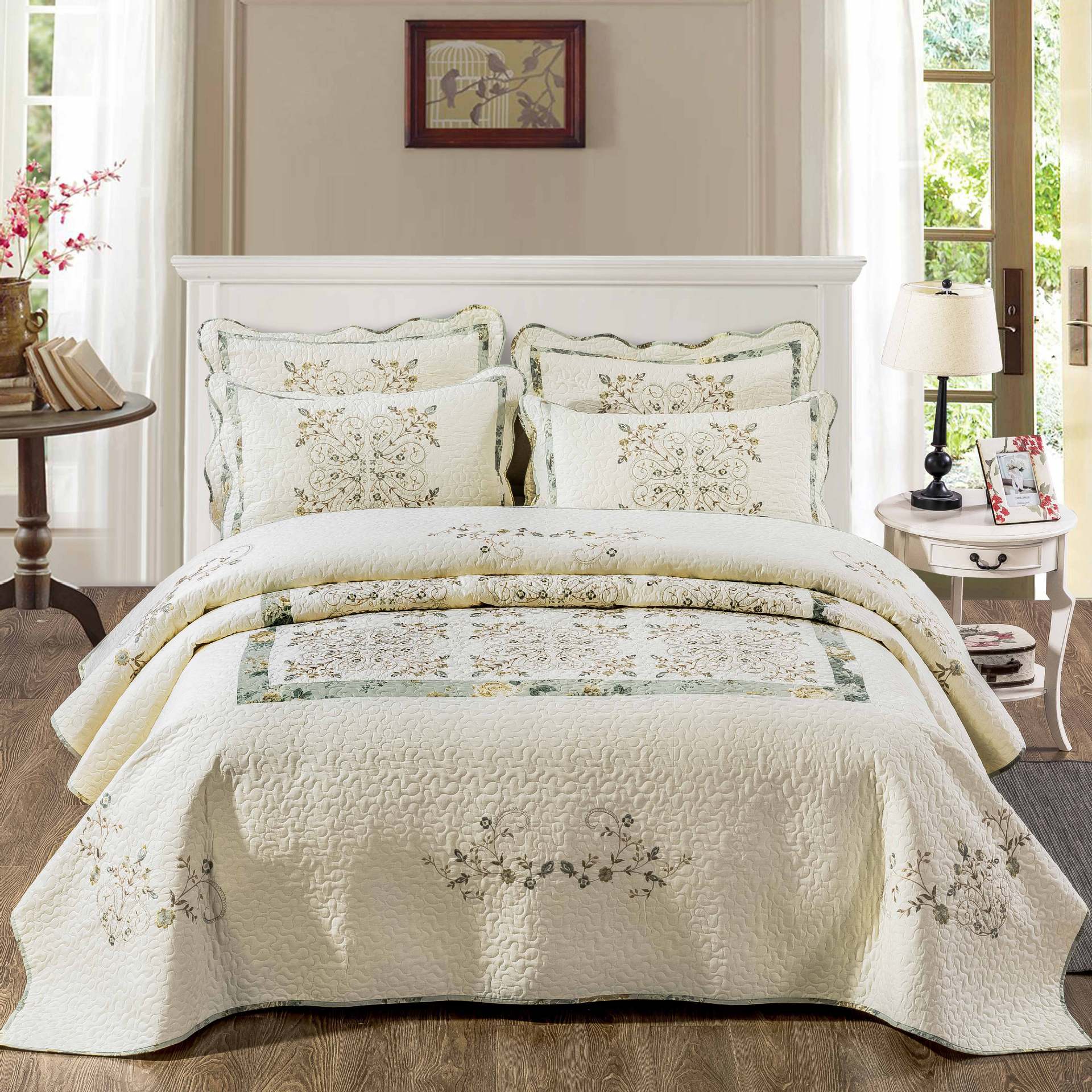 European Embroidery Non-slip All Cotton Pure Cotton Bedspread Suit