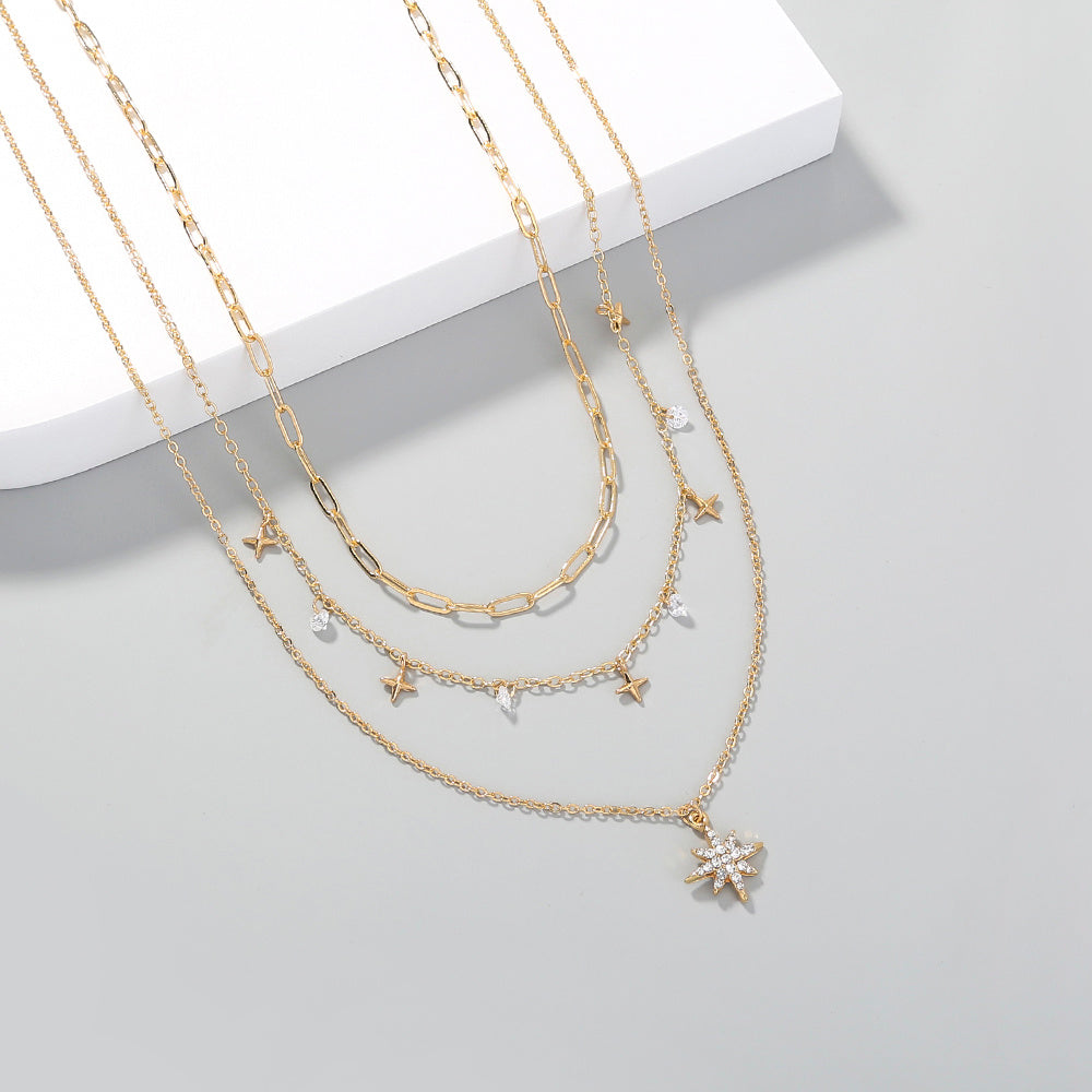 Individual Zircon Hexagram multi-layer necklace