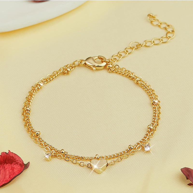 Cheville en Zircon en Forme de Cœur de Mode pour Femmes, Étanche et Simple