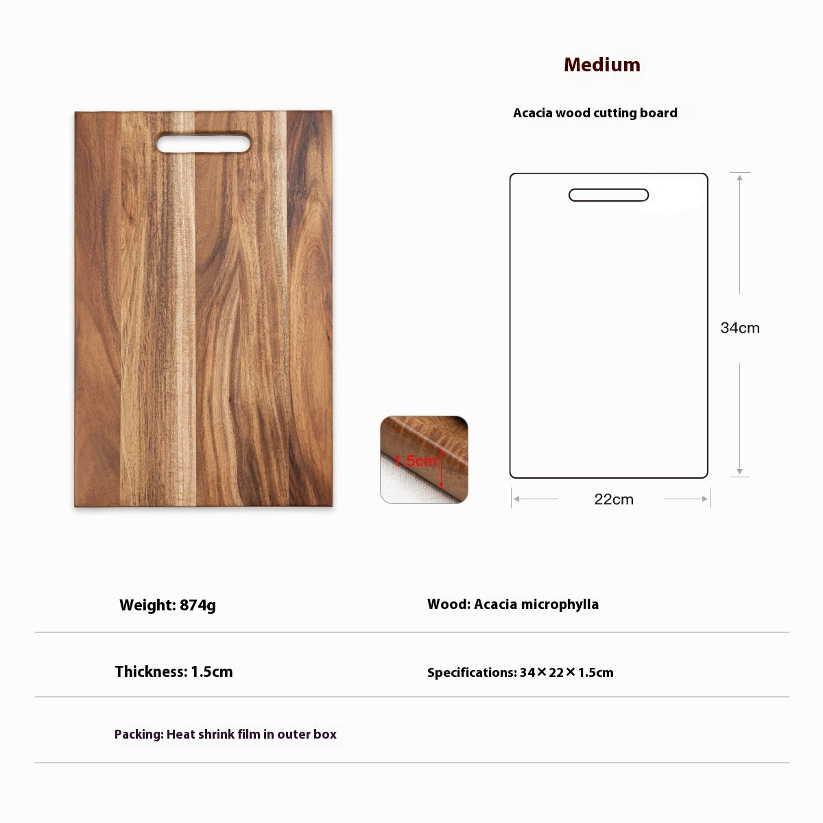 Square Acacia Mangium Large Simplicity Chopping Board Steak Cutting Household