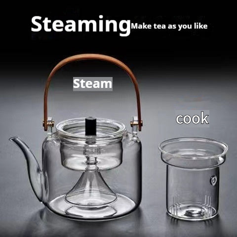 Bamboo Handle Glass Tea Making Steamed Tea Teapot