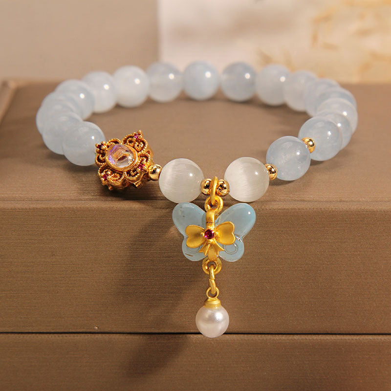 Fashion Butterfly Pendant Aquamarine Bracelet Women