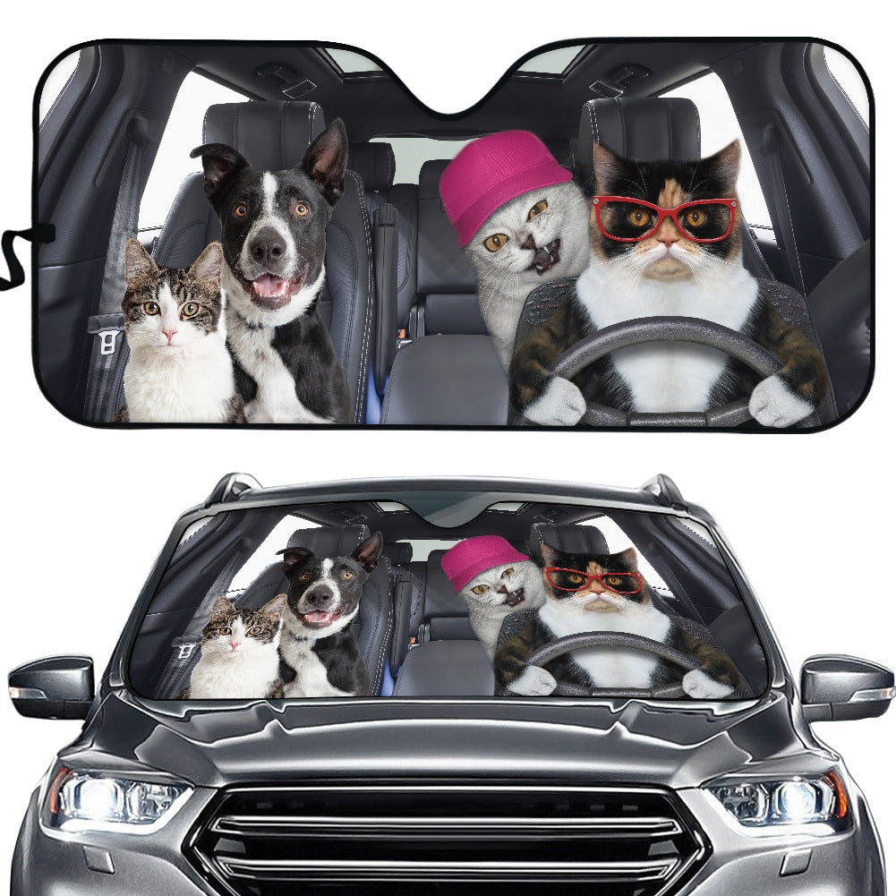 Creative Cute Pet Printing Car Sunscreen And Heat Insulation